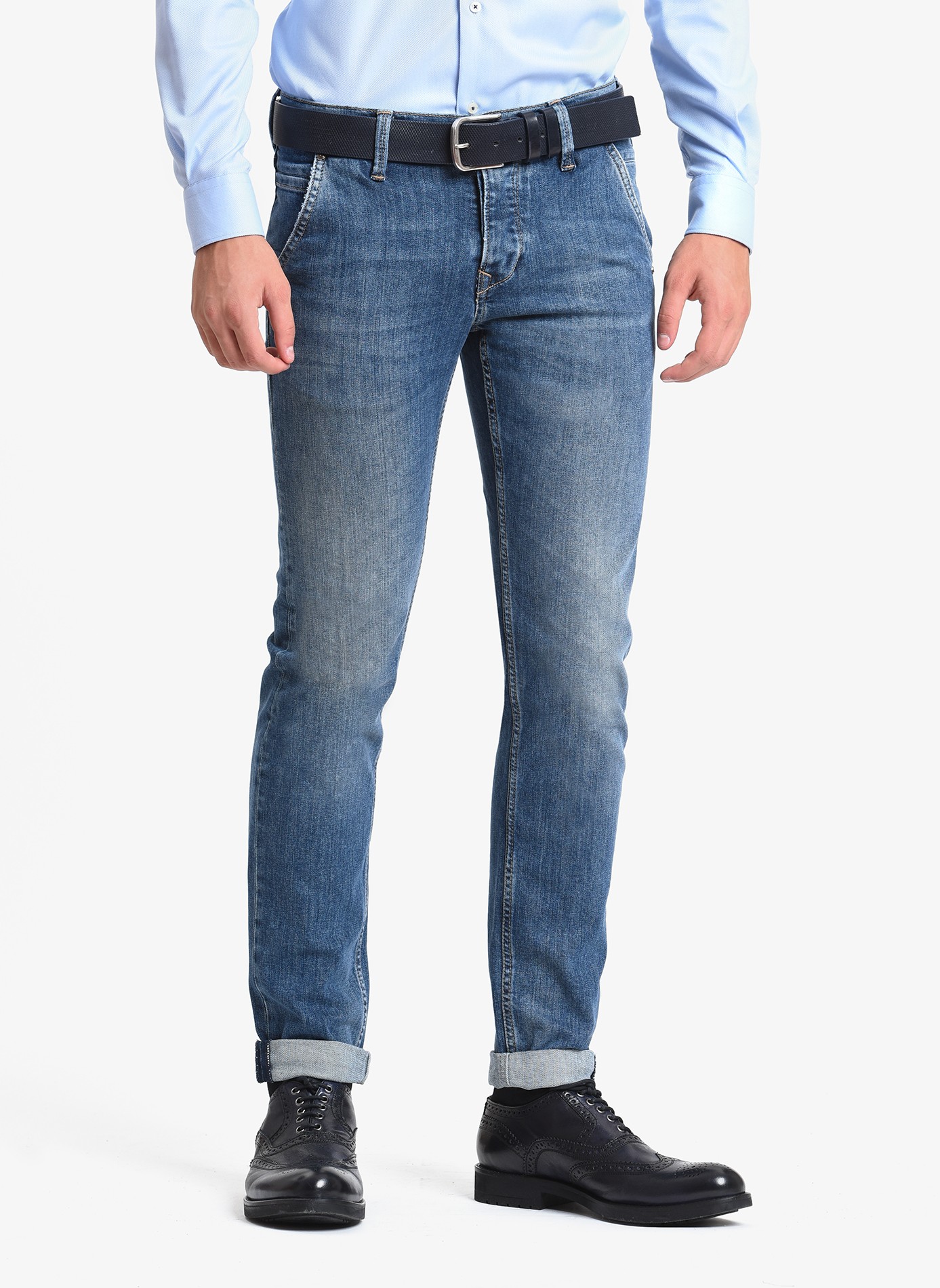 John Barritt Man Jeans With American Pockets On Front Slim Fit In Stretch Denim Fabric Color Blue Stone Wash Composition 99 Cotton 1 Elastane Bluette